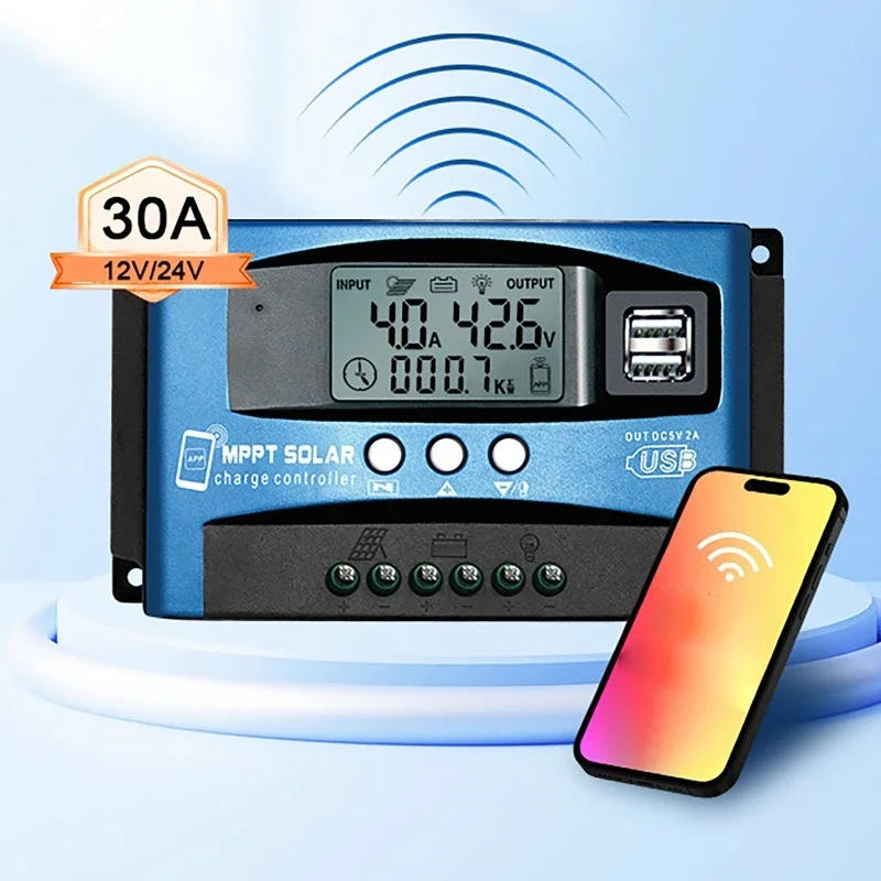 Description Picture 4 of itemMPPT Solar Charge Controller 30A -100A Bluetooth&WIFI Dual USB LCD Display 12V 24V Solar Cell Panel Charger Regulator with Load
