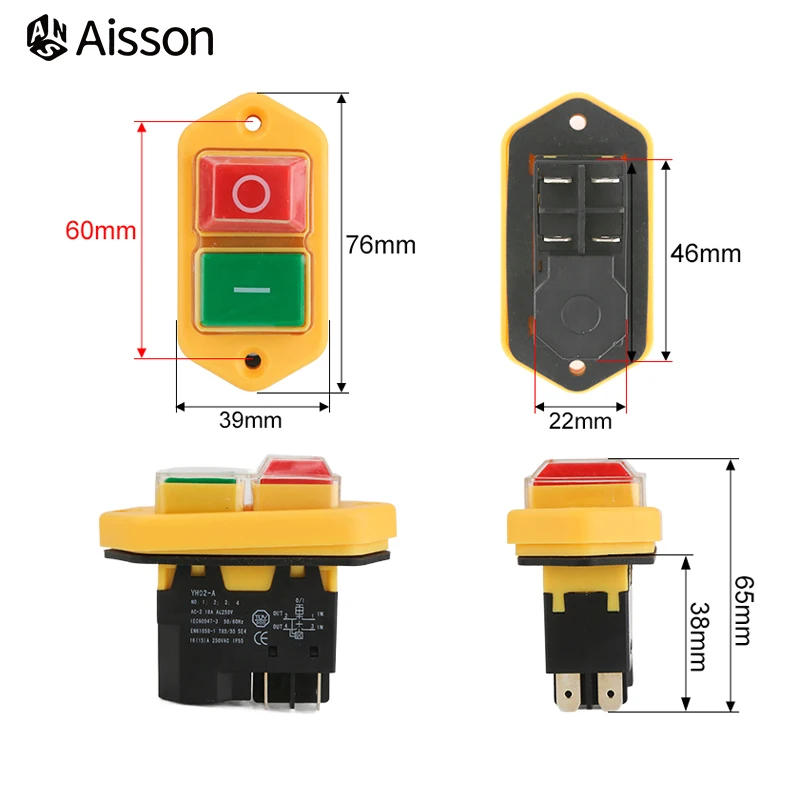 Description Picture 4 of itemYH02-A Electromagnetic Switch 110V 8A / 220V 15A 4PIN 5PIN Starter Push Button for Machine Tool Equipment Waterproof Panel