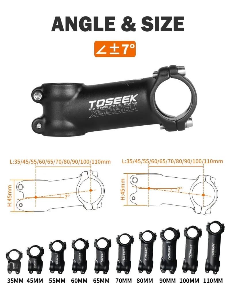Description Picture 6 of itemTOSEEK Bicycle Stem ±7/±35 Degree 35/45/55/60/70/80/90/100/110mm MTB Stems 31.8mm Negative Power Mtb Lightweight Road Bike Table