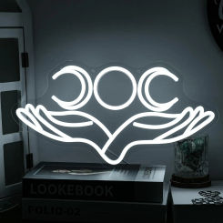 Triple Moon Neon Lights Hand Supported Month LED Light Sign White Dimmable Neon Lights Decor Moon Neon Kids Lights For Kids Room