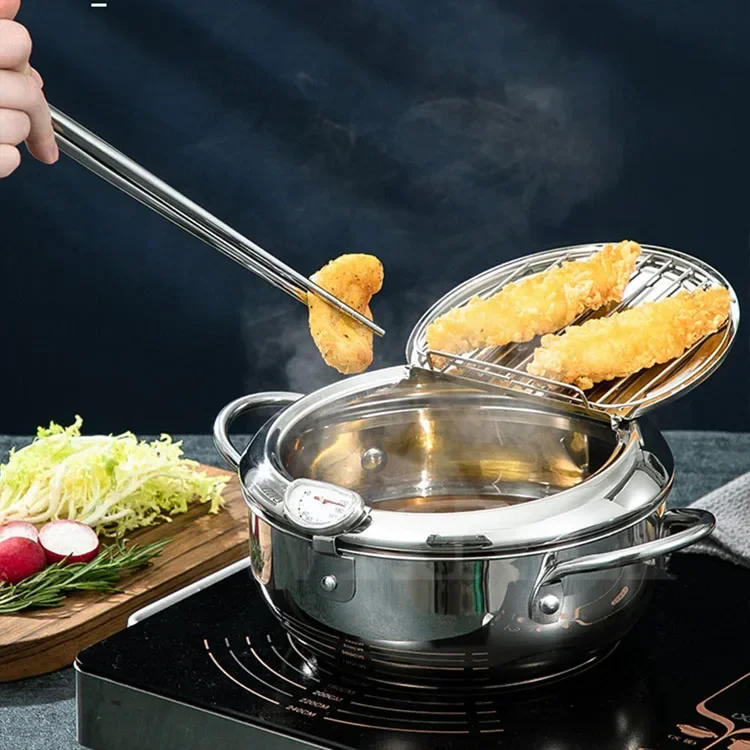 Description Picture 4 of itemHousehold Mini Induction Cooker Stainless Steel Tempura Frying Pan Temperature Control Fried Chicken Frying Pan Kitchen Tool