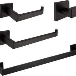 VELIMAX Premium Stainless Steel 4 Pieces Bathroom Hardware Accessories Set Wall Mounted Towel Bar Set, Matte Black, 23.6-Inch