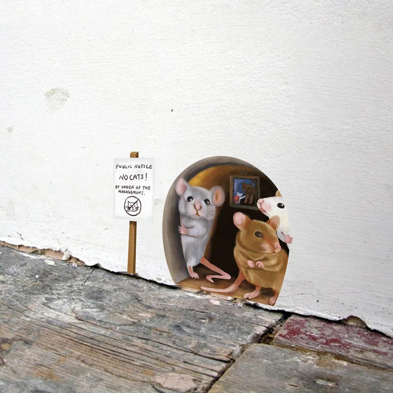 Description Picture 4 of item1PC Realistic Mouse Hole Wall Sticker for Corner Stairs Funny Home Decor Pvc Opaque Wallpaper for Living Room Decoration
