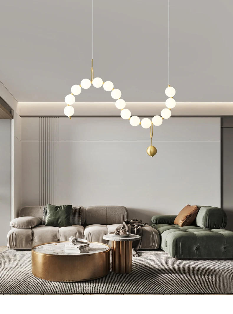 Description Picture 2 of itemModern Acrylic Ball Pendant Lamp French Necklace Molecular Bubble Ring Light Modern Restaurant Copper Planet Hanging Lamp