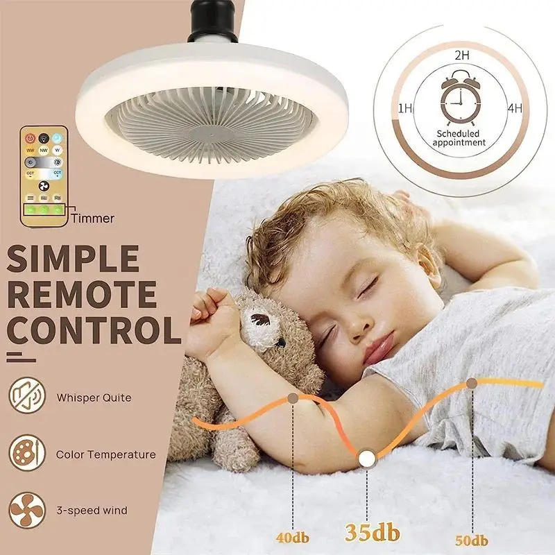Description Picture 5 of itemLED Ceiling Fans With Light LED Lamp Fan E27 Converter Base Remote Control Smart Silent Ceiling Fans For Bedroom Living Room
