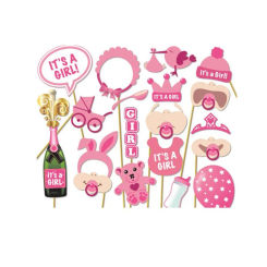 19pcs Pink Lovely It's a Girl Photobooth Props for Baby Shower Accessories Newborn Girl Gift Party Favor Supplies
