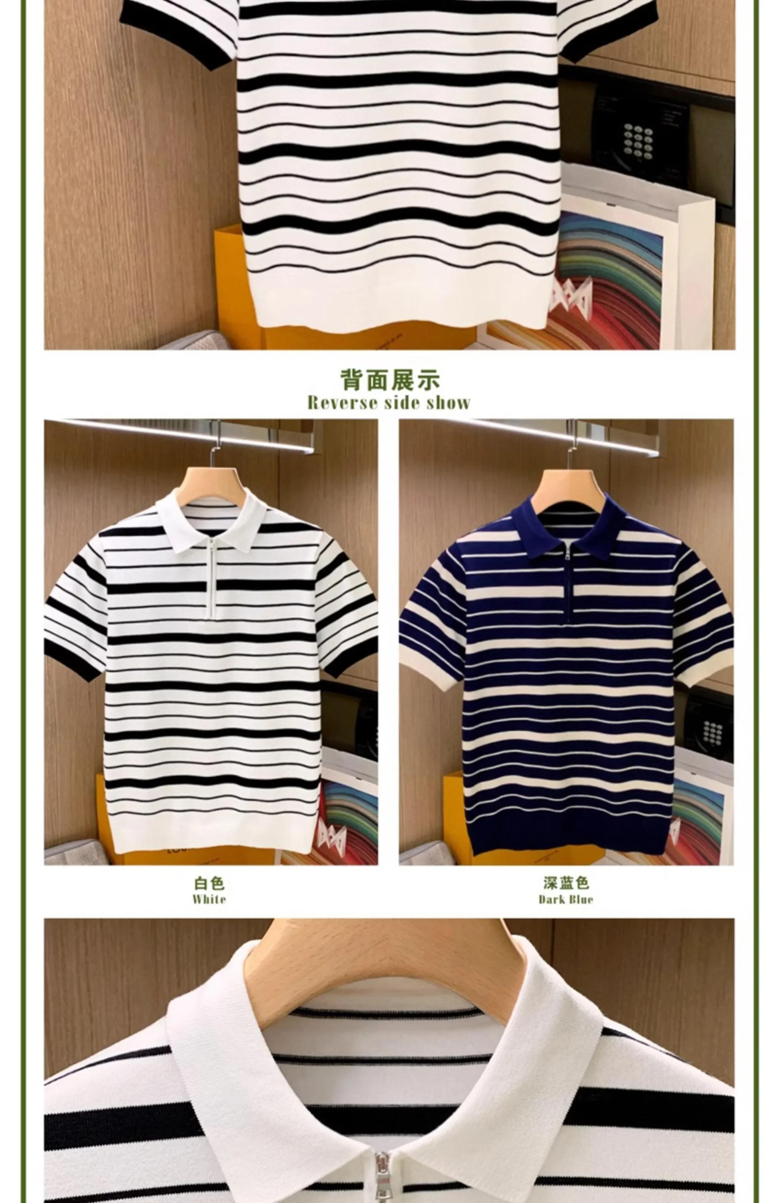 Description Picture 4 of itemKorean Style Fashion Men's Polo Shirt Short Sleeve Lapel Shirts Casual Sport Mens Streetwear Stripe Contrast Polos -shirts W48