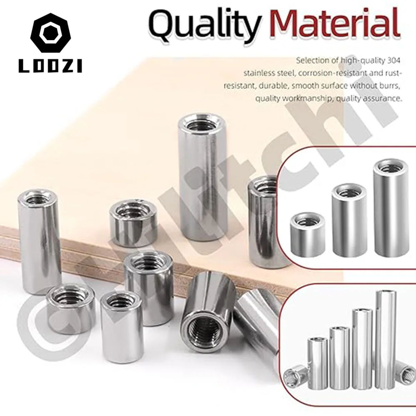 Description Picture 6 of itemM3 M4 M5 M6 M8~M16 304 Stainless Steel Extension Thicken Round Column Joint Coupling Nut Extended Cylindrical Connect Screw Nut