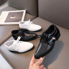 Boy Pointed Leather Shoes Children's British Black Shoes Students Leisure White Show Leather Shoes Boy' Shoes size 21-36