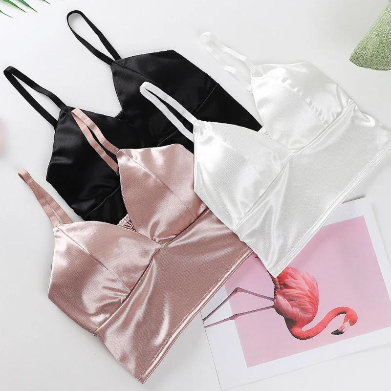 Description Picture 6 of itemWomen's Tube Top Comfortable Crop Top Sexy Satin Camisole Female Wire Free Tanks Fashion V-Neck Soft Sleeveless Underwear