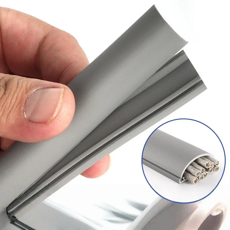 Description Picture 4 of item1pc 1m/39.37in Slot Floor Cord Cover Self-Adhesive Cord Protector Extension Wiring Duct Protector Electric Wire Slot Cable