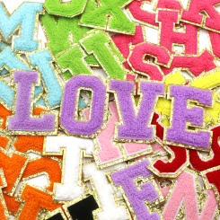 1PC 80MM Chenille Letters Sequin Edge Alphabet A-Z Sew Iron On Patches Colorful Badges For Name DIY Dress Jeans Appliques Decor