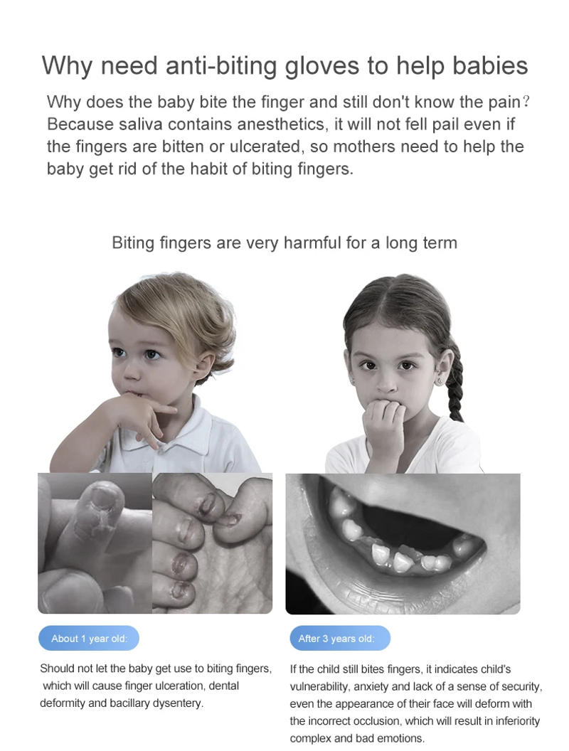 Description Picture 5 of itemMambobaby Baby Anti-Bite Gloves With Silicone Finger Cots Stop Hand Biting Prevent Fingers Sucking  Nail Bite Protection Teacher