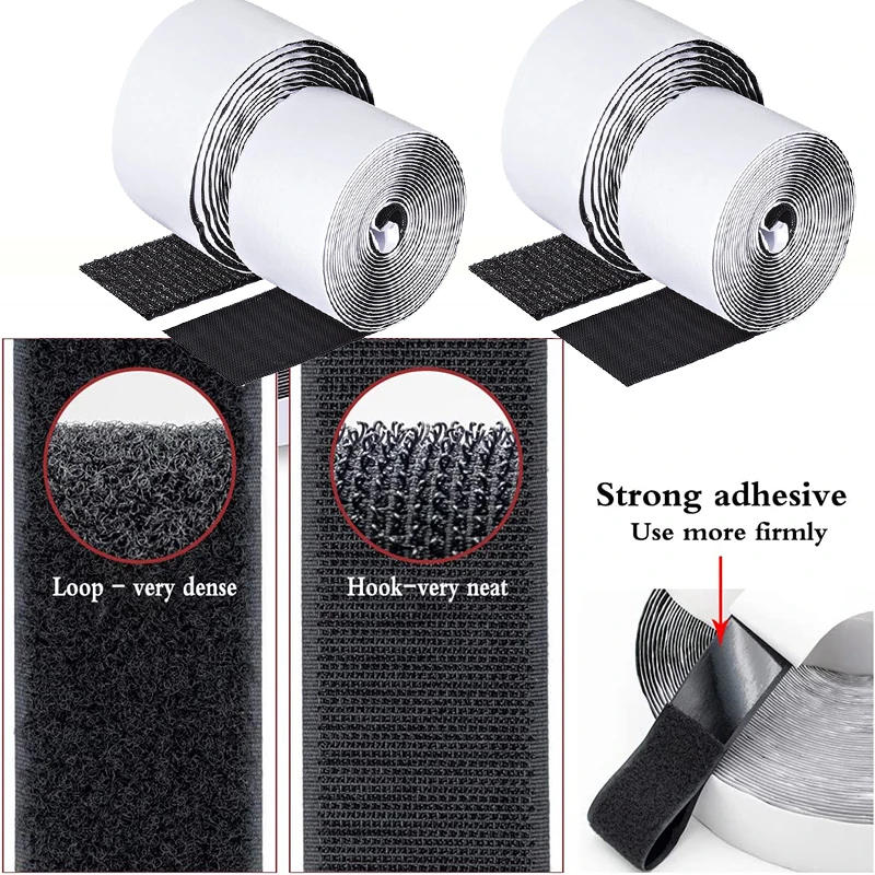 Description Picture 5 of item1M Magic Tape Hook and Loop Strong Self Adhesive Fastener Black White Hook Loop Tape Sticky Back Strip for Sewing Home Mounting