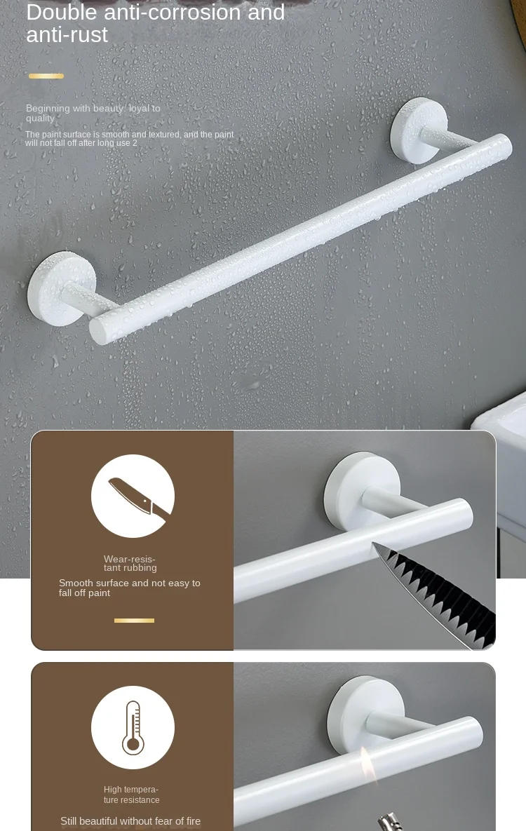 Description Picture 5 of itemWhite Gold Bathroom Accessories Set Stainless Steel Towel Rack Towel Ring Toilet Paper Holder Hook Bathroom Shelf Organizer Set