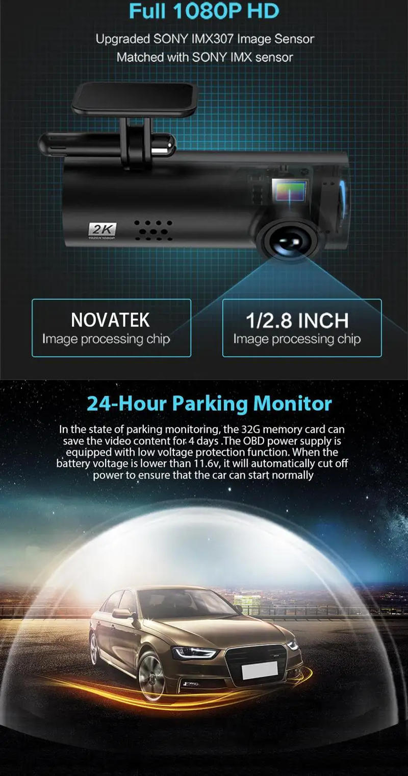 Description Picture 3 of itemLF9Por 2k 1296P Dash Cam for Car Camera Wifi Dvr 170 Night Vision Dashcam 24h Parking Monitor Mini Kamera Samochodowa Rejestrato