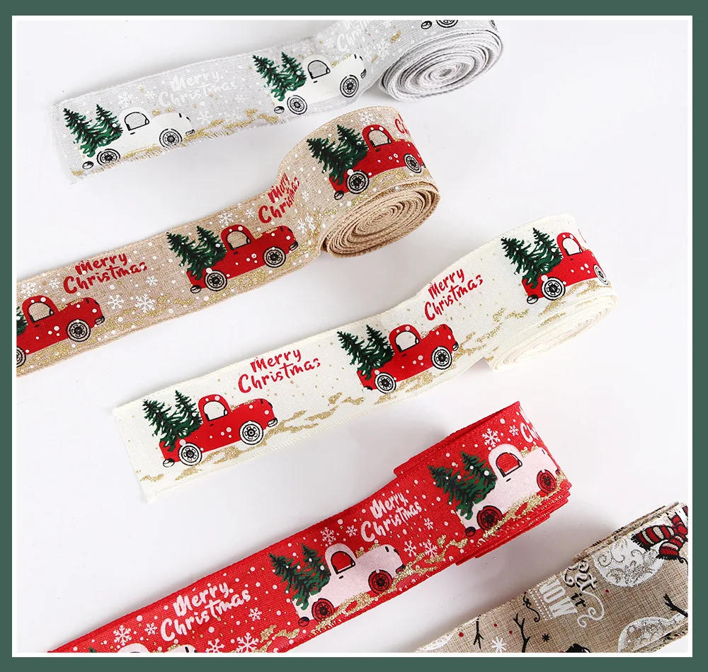 Description Picture 6 of itemChristmas Ribbon Classic Wrapping Christmas Tree Ribbon Wreath Bows DIY Fabric Swirl Ribbon Burlap Xmas Gift Decoration