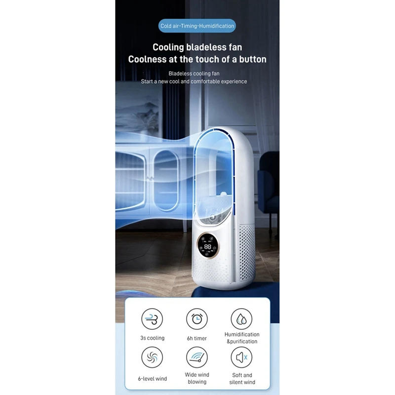 Description Picture 4 of itemPortable Leafless Electric Fan Air Cooler 6 Speed Silent Timer Air Conditioner Cooling Fan Humidifier Desktop Conditioning Fans