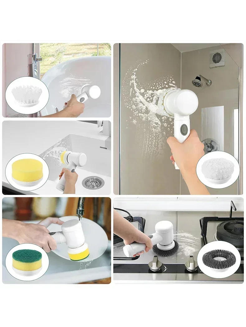 Description Picture 5 of itemElectric Spin Scrubber, Bathroom Cordless Cleaning Brush Power Scrubber with 5 Replaceable Brush Heads, Electric Cleaning Brush
