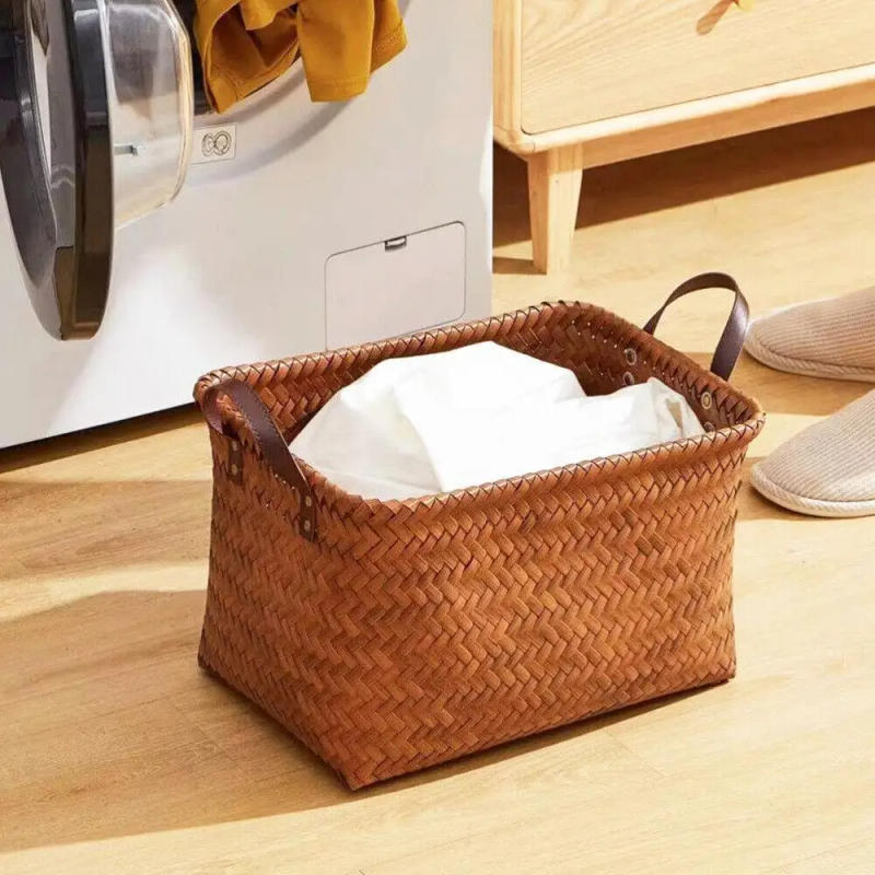 Description Picture 4 of itemSpring/Summer Square Storage Basket Handmade Vine Weaving Storage Basket Outdoor Picnic Basket Portable Dirty Clothes Basket