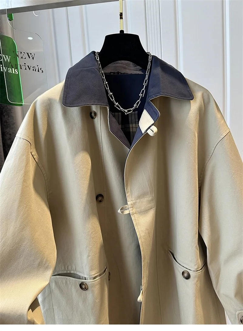 Description Picture 6 of itemOversized Contrasting Color Mid Length Trench Coat Women 2025 Autumn Style British Style Loose Slimming Casual Versatile Jacket