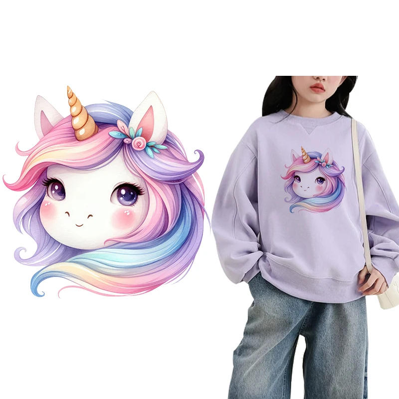 Description Picture 5 of itemCute Unicorn Birthday Pattern Heat-sensitive Patches Application Stripes on Kids Clothes ironing Printing for Tops DIY Decals