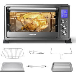 TOSHIBA AC25CEW-BS Large 6-Slice Convection Toaster Oven Countertop, 10-In-One with Toast, Pizza and Rotisserie, 1500W