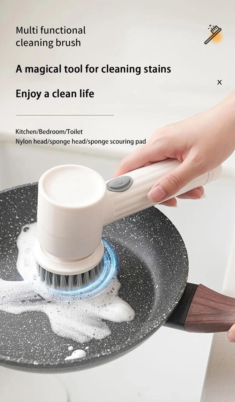 Description Picture 2 of itemCordless Electric Scrubber 7-in-1 Kitchen/Bath Tiles Cleaner USB Rechargeable Spin for Grease Dirt Powerful Scrubbing Brush