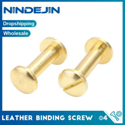 NINDEJIN 10Sets Binding Screw Nail Rivet 4mm Brass Brass Binding Head Slotted Screws for Photo Albums Leather Bookbinding Crafts