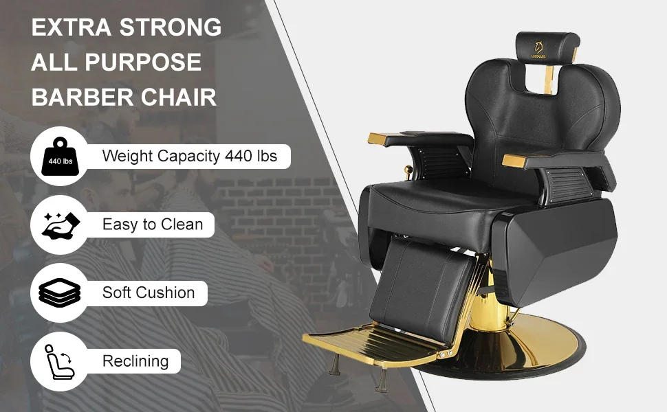 Description Picture 2 of itemChair Salon Hydraulic 360° Swivel Gold PVC Leather Barber, 440lbs Weight Capacity salon stool  salon furniture barbershop chair