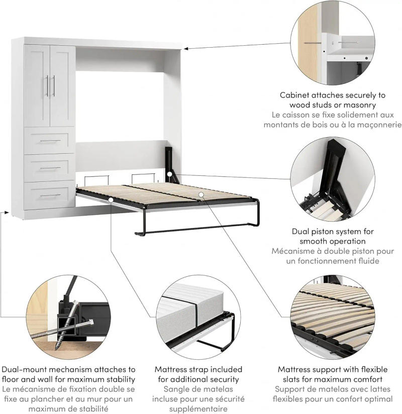 Description Picture 5 of itemFull Murphy Bed with Closet Organizer with Drawers 84-inch White Space-Saving Sleeping Arrangement for Multipurpose Room