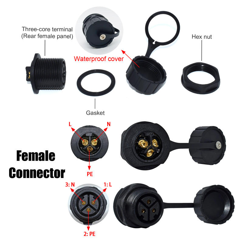 Description Picture 5 of itemM25 Connector Male Female Wire or Panel Mount 3Pin Welding Power Plug Waterproof for WVC600W-2800W Solar Grid Tie Micro Inverter