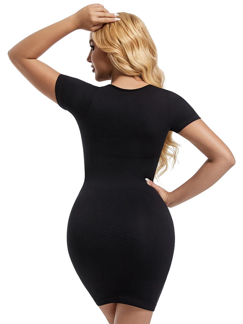 Description Picture 5 of itemWomen Short Seleeve Shapewear Slip Under Dress Full Slips Tummy Control Camisole Body Shaper Seamless Sexy Corset Underwear