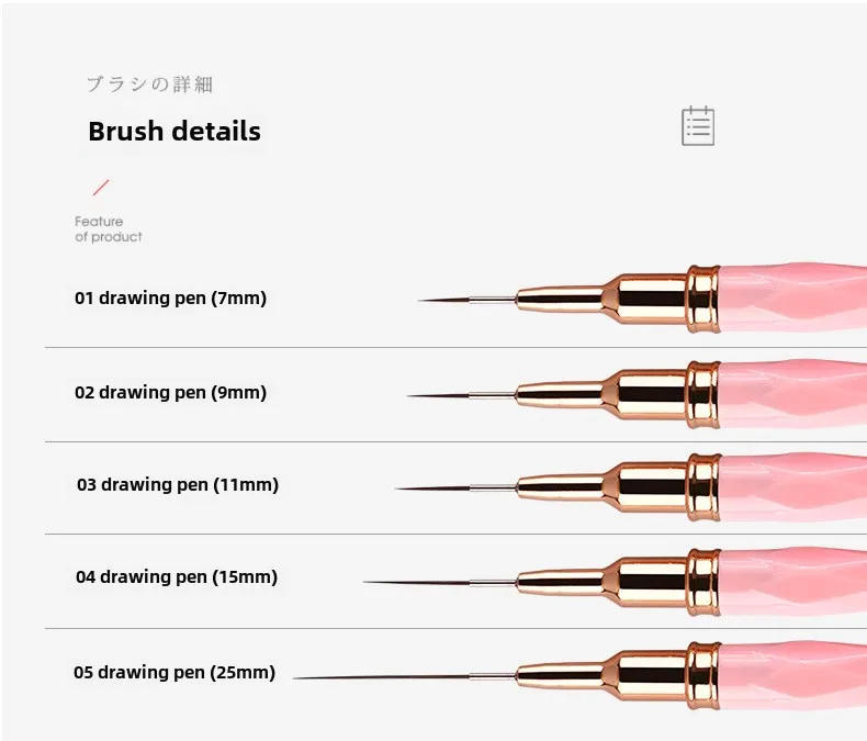 Description Picture 3 of itemNew 5pcs Rhombus Fine Liner Brush Nail Art Striping Brushes Thin Line Nail Brush Detail Painting Pen Gel Nail Painting Tools