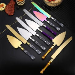 2pcs/set Stainless Steel Cake Shovel Set Triangle Golden Toothed Cake Spatula Dessert Pastry Baking Tools Wedding Cake Knife Set