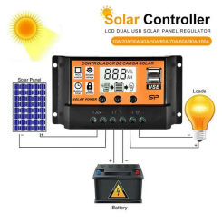 MPPT/PWM Solar Charge Controller USB Port 10A-100A Solar Panel Dual Electrical Equipment Auto Paremeter Adjustable LCD Display