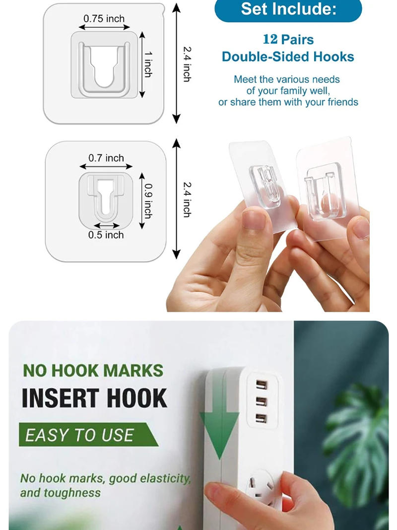 Description Picture 5 of item2/5/10pcs/Set Acrylic Adhesive Non-trace Hook Double-sided Sticker Button Closure For Shelving Hanging