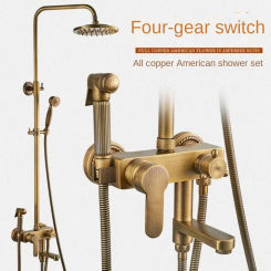 Brass Shower System with European Style Retro Shower Head and Hot/Cold Water Tap Water Faucet Bathroom Shower