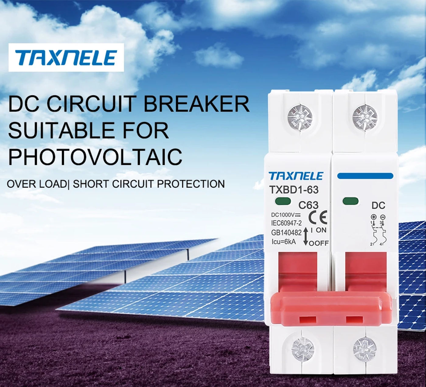 Description Picture 3 of item2P DC 1000V Solar Mini Circuit Breaker Battery Switch 6A 10A 16A 20A 25A 32A 40A 50A 63A DC MCB for Photovoltaic PV System