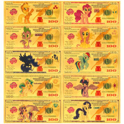 Cartoon Cute Pony Gold Plated Banknote Usd 100 Dollars Anime My Little Horse Gold Foil Banknote Nice Gift