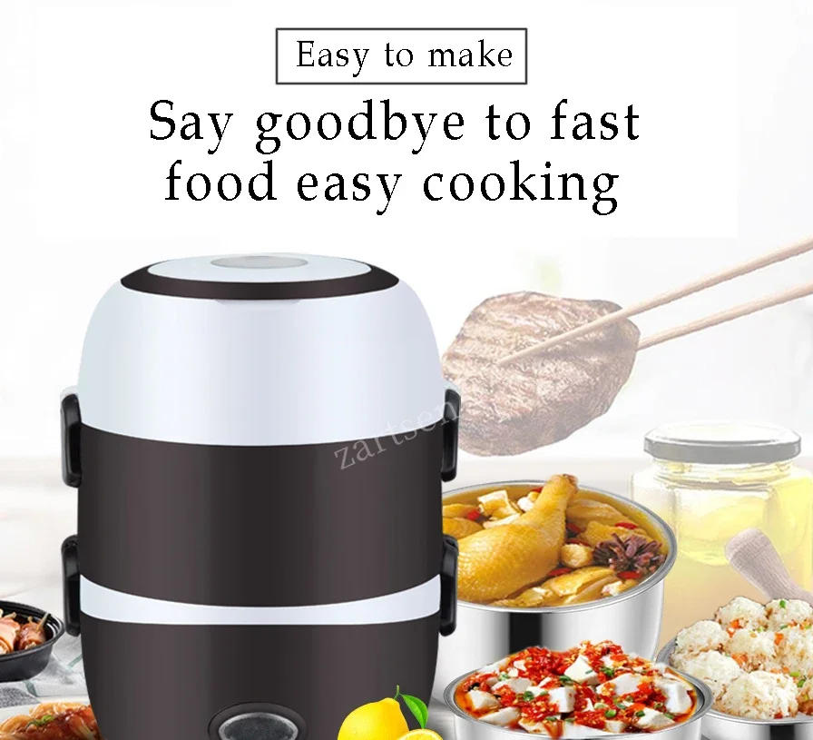 Description Picture 2 of itemMini Electric Rice Cooker Stainless Steel 2/3 Layers Steamer Portable Meal Thermal Heating Lunch Box Food Container Warmer