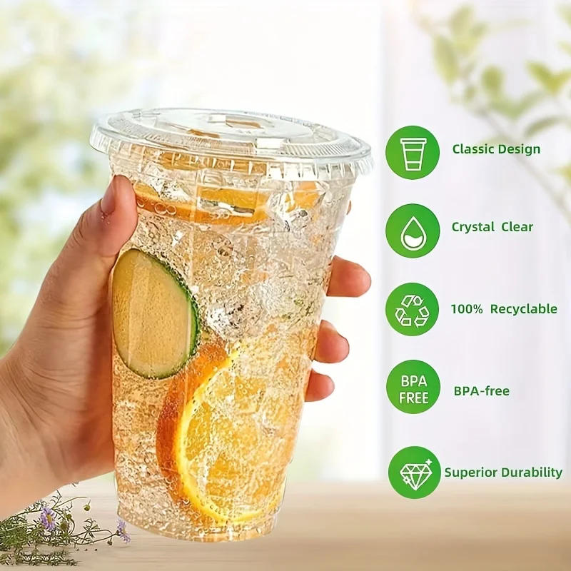 Description Picture 3 of item50Sets 12/16/20OZ Plastic Cups With Lids Clear Disposable Cups For Parties Iced Coffee Smoothie  Milkshake Cold Drinks