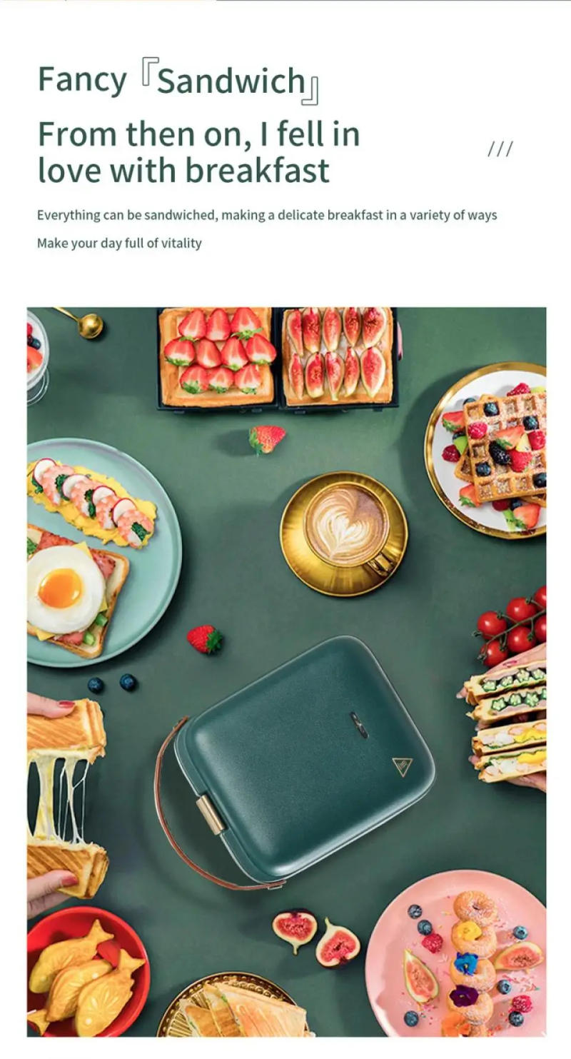 Description Picture 5 of itemPortable Electric Sandwich Maker 3 In 1 Detachable Breakfast Machine Household Mini Toaster Egg Waffles Maker 3 Baking Trays