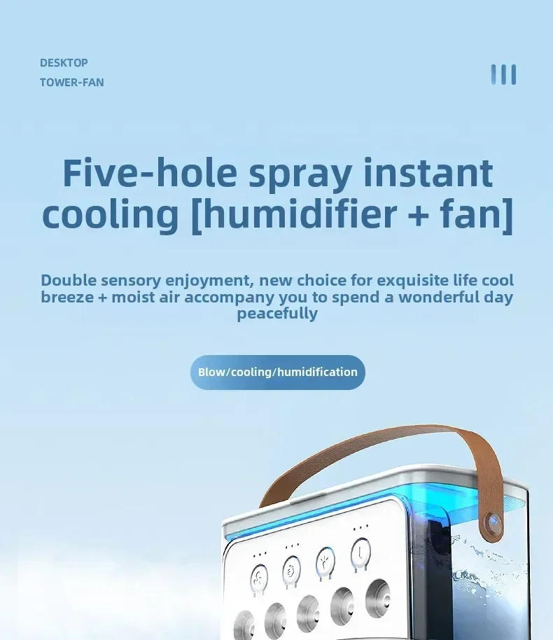 Description Picture 6 of itemPortable Misting Fan 3 Speed Desktop Mini Air Conditioner Rechargeable Water Cooling Mist Fan with 500mL Water Tank Cooling Fan