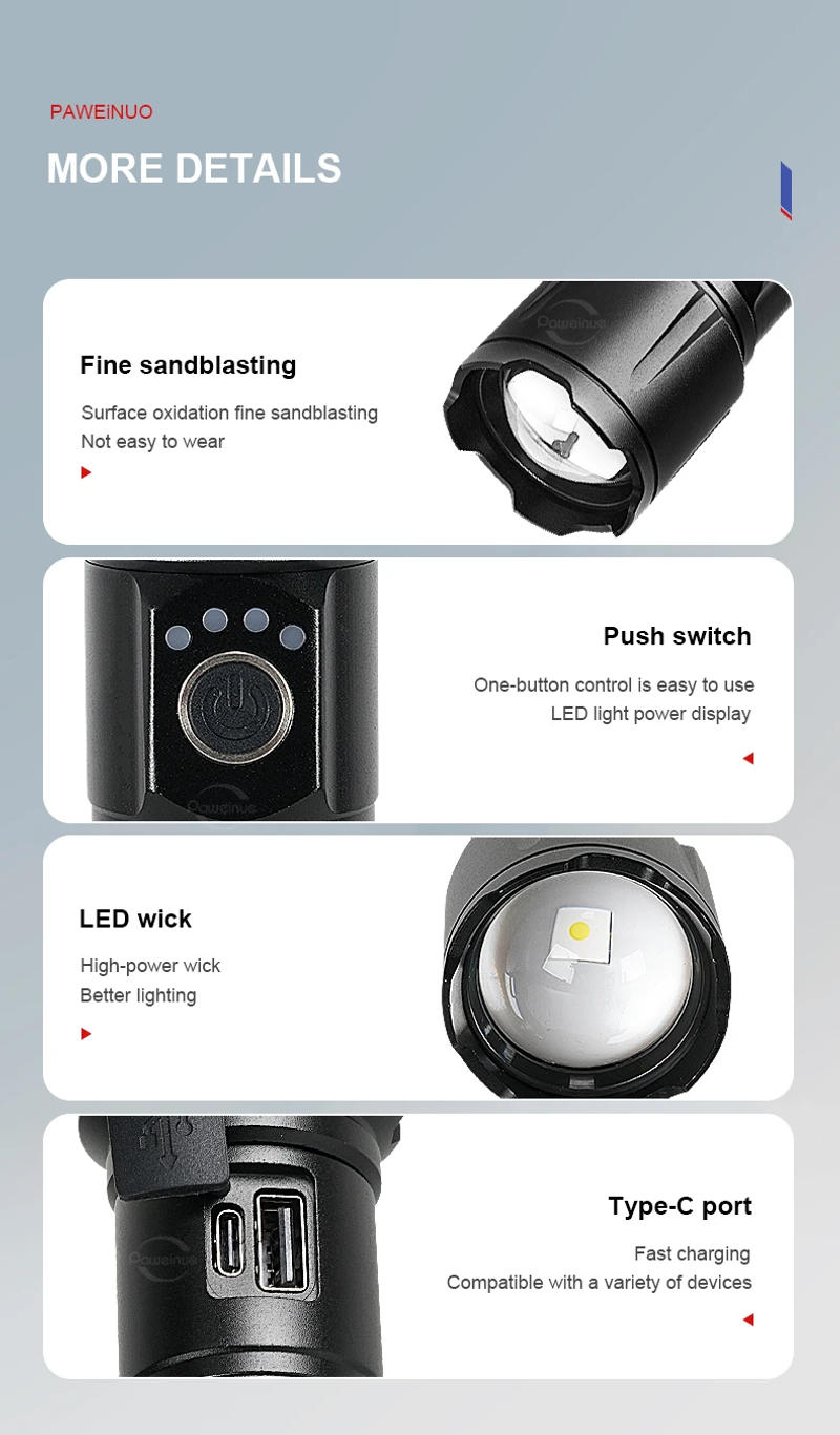 Description Picture 2 of item1000000LM High Power Rechargeable LED Flashlights USE 14H Ultra Powerful Flashlight Emergency Camping Spotlight Tactical Torch