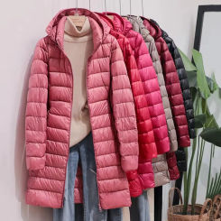 Korean Fashion Slim Remove Hooded Parka Fashionable Outerwear Winter Womens Down Jackets Long Light Thin Coat Puffer Jacket