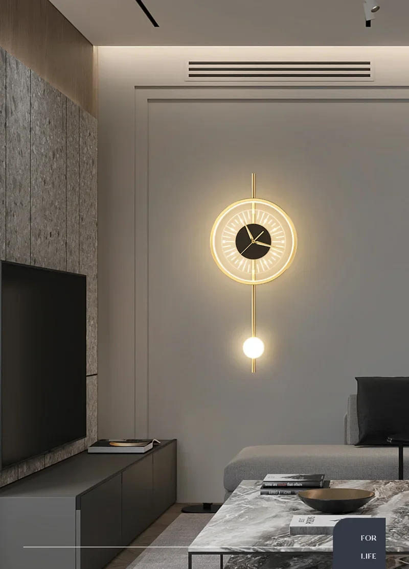 Description Picture 2 of itemModern Led Clock Wall Mounted Lamps for Bedroom Living Room Hallway Sconce Light Fixtures Hotel Decoration Lighting Home Indoor