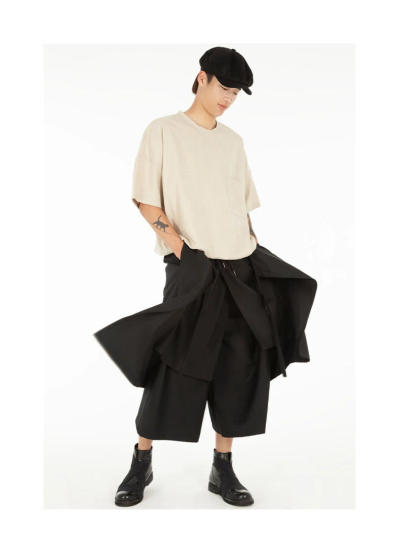 Description Picture 5 of itemMen's Skirt Spring And Autumn New Solid Color Simple Double-Layer Design Casual Large Size Nine-Point Pants
