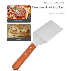 Stainless Steel Square Head Steak Cooking Spatula Wood Handle Pizza Shovel Pancake Beef Turner Scraper BBQ Utensils For Kitchen