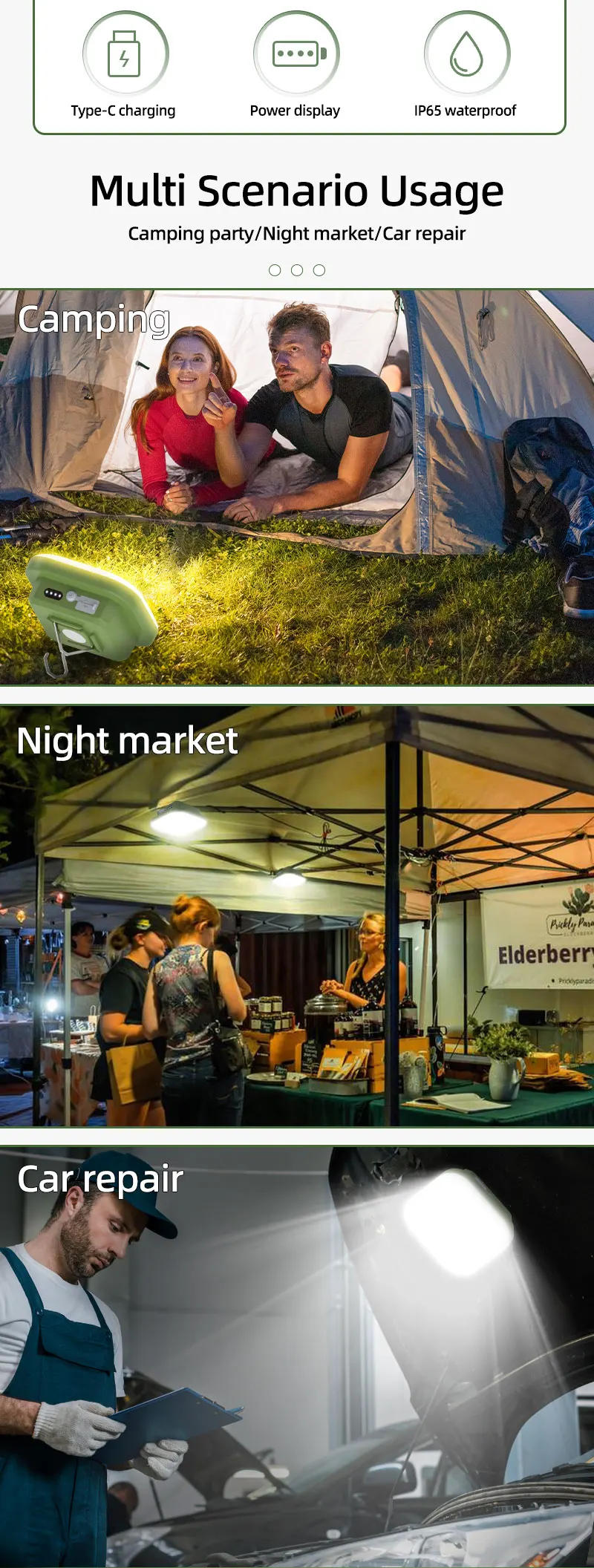 Description Picture 4 of itemMOSLIGHTING 50W Solar Camping Lantern Hang Tent Lamp Fast Rechargeable Solar Floodlight Outdoor IP65 Waterproof Repair Lighting